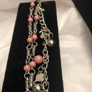 Pink beaded silver paparazzi bracelet
